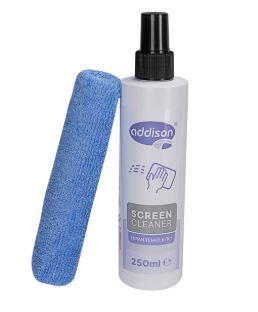 ADDISON 300871 Ekran Temizleyici Sprey 250ml. Microfiber Bez ile Birlikte